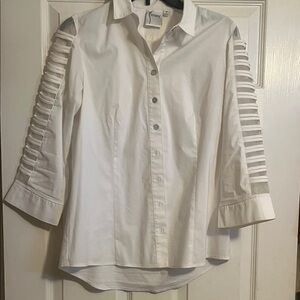 Finley White Button-Down Shirt with Sheer Sleeve Details